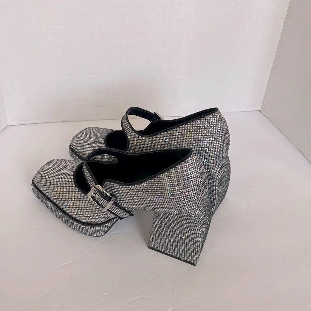 Gianni Bini GB Night Glitter Sparkly Disco Ball Platform Mary Jane Pumps Size 8 - Picture 5 of 7